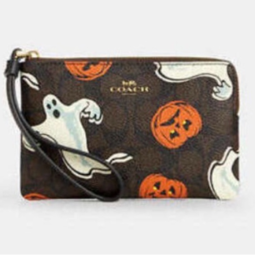 Corner Zip Wristlet In Signature Canvas With Halloween Print